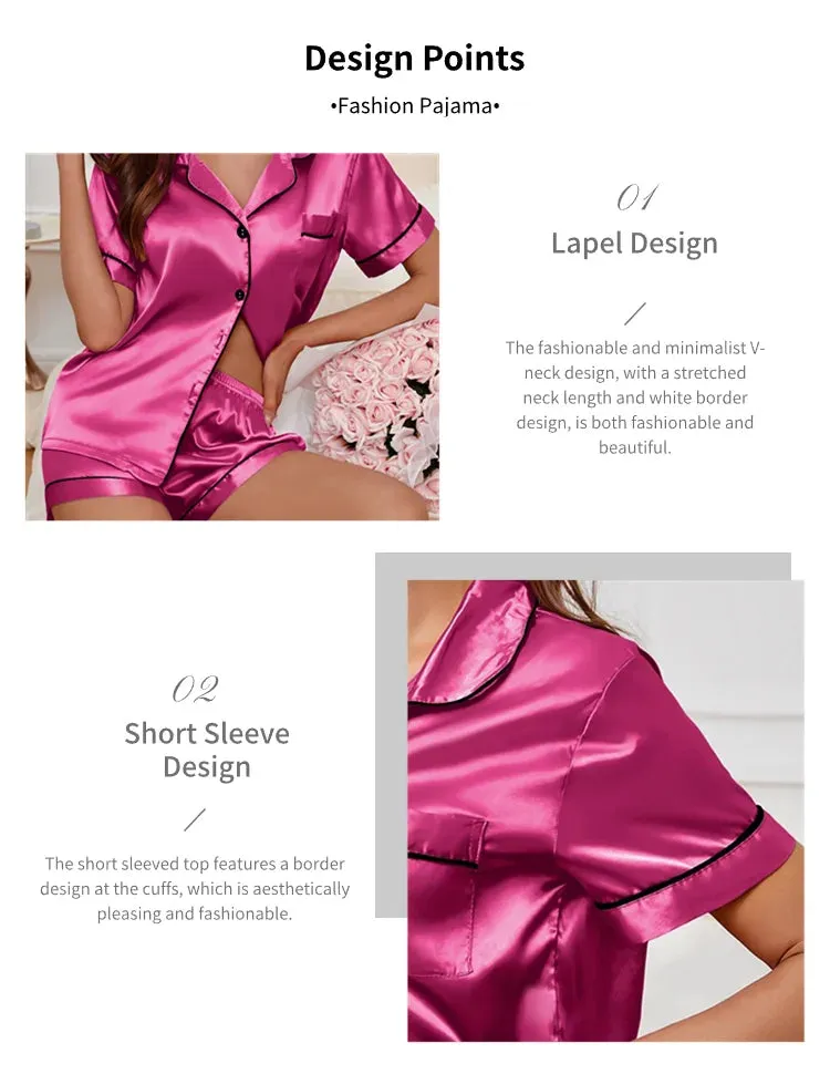 Elegant Satin Pajama Top & Shorts Set – Lounge in Style