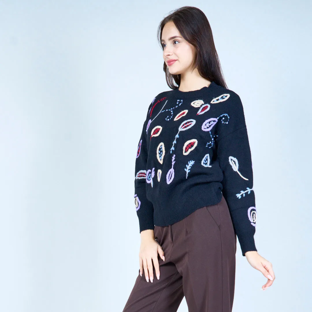 Embroidered floral knit sweater wholesale