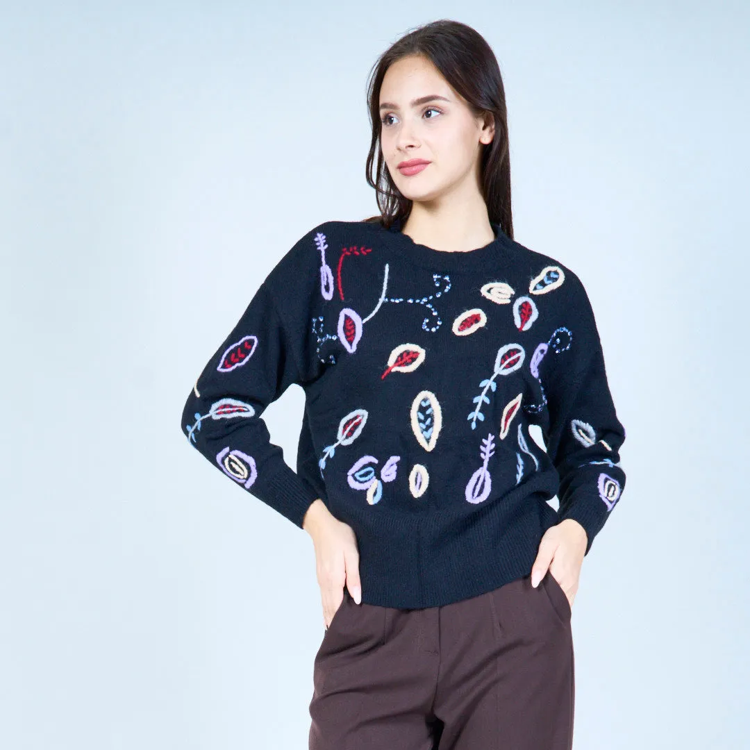 Embroidered floral knit sweater wholesale