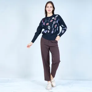 Embroidered floral knit sweater wholesale