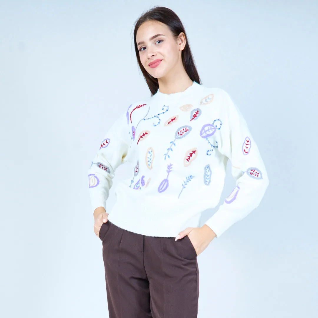 Embroidered floral knit sweater wholesale