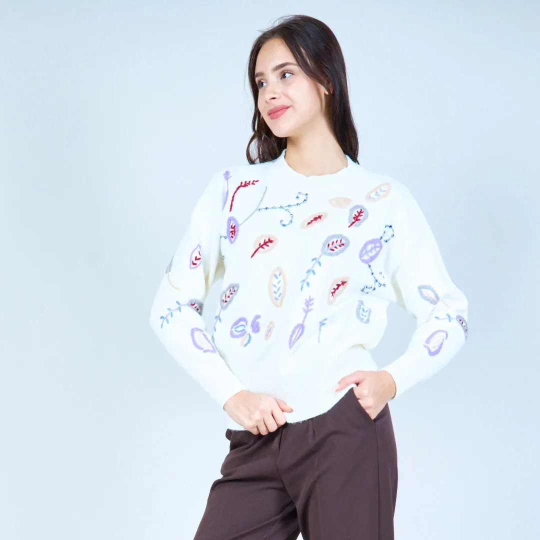 Embroidered floral knit sweater wholesale