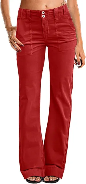 Flamingals Women's Wide Leg Pants for Women Mid Waist Dress Flare Straight Leg Corduroy Pants Workout Jeans Trendy