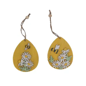 Floral Daisy and Bee Wooden Easter Egg Decorations