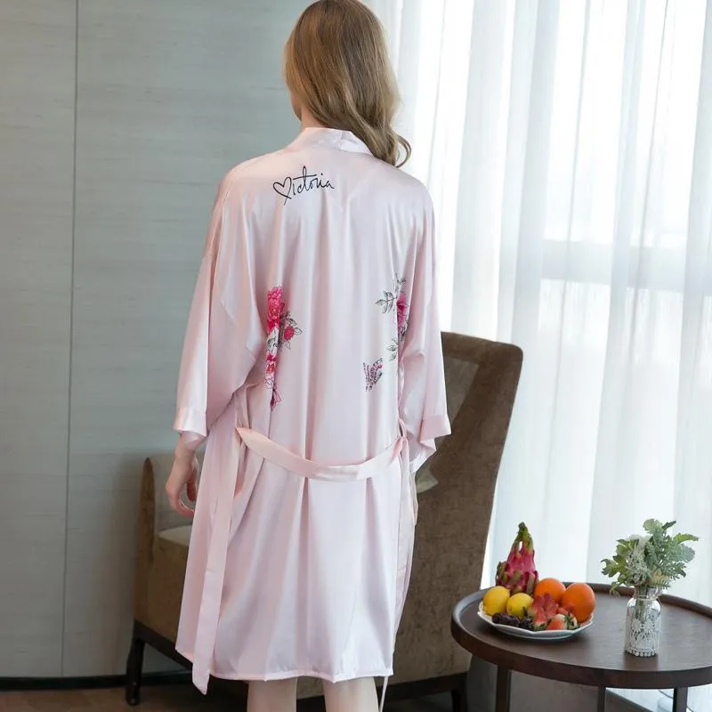 Floral Print Satin Slip Dress & Belted Sleep Robe