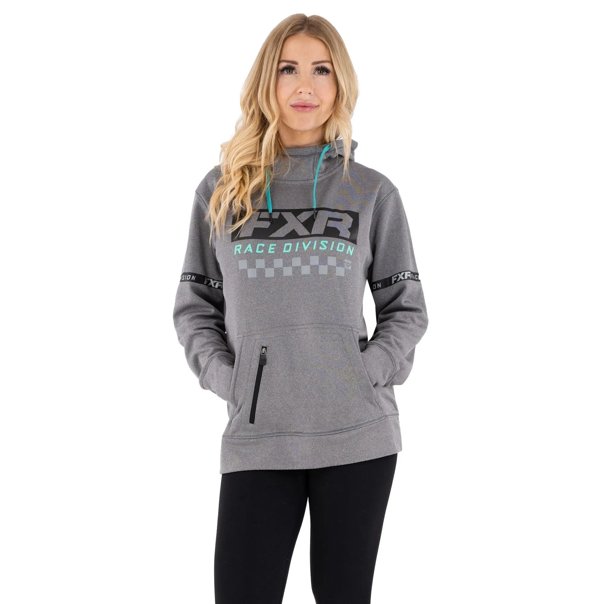 FXR Womens Race Division Tech Pullover Hoodie Grey Heather/Mint