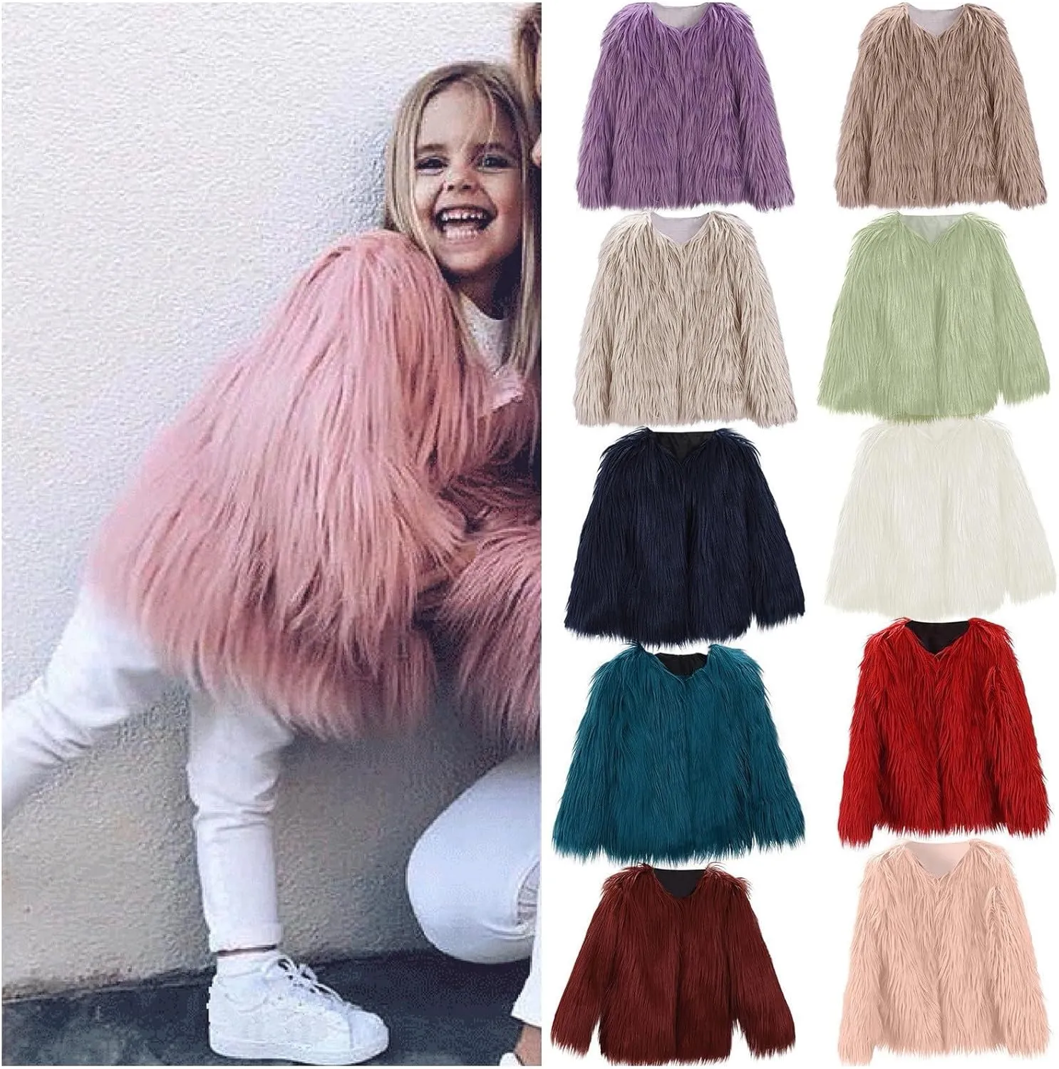 Girls Boys Faux Fur Vest Coat Toddler Kids Fleece Fuzzy Furry Jacket Coat Plush Thick Warm Outwear Winter Clothes