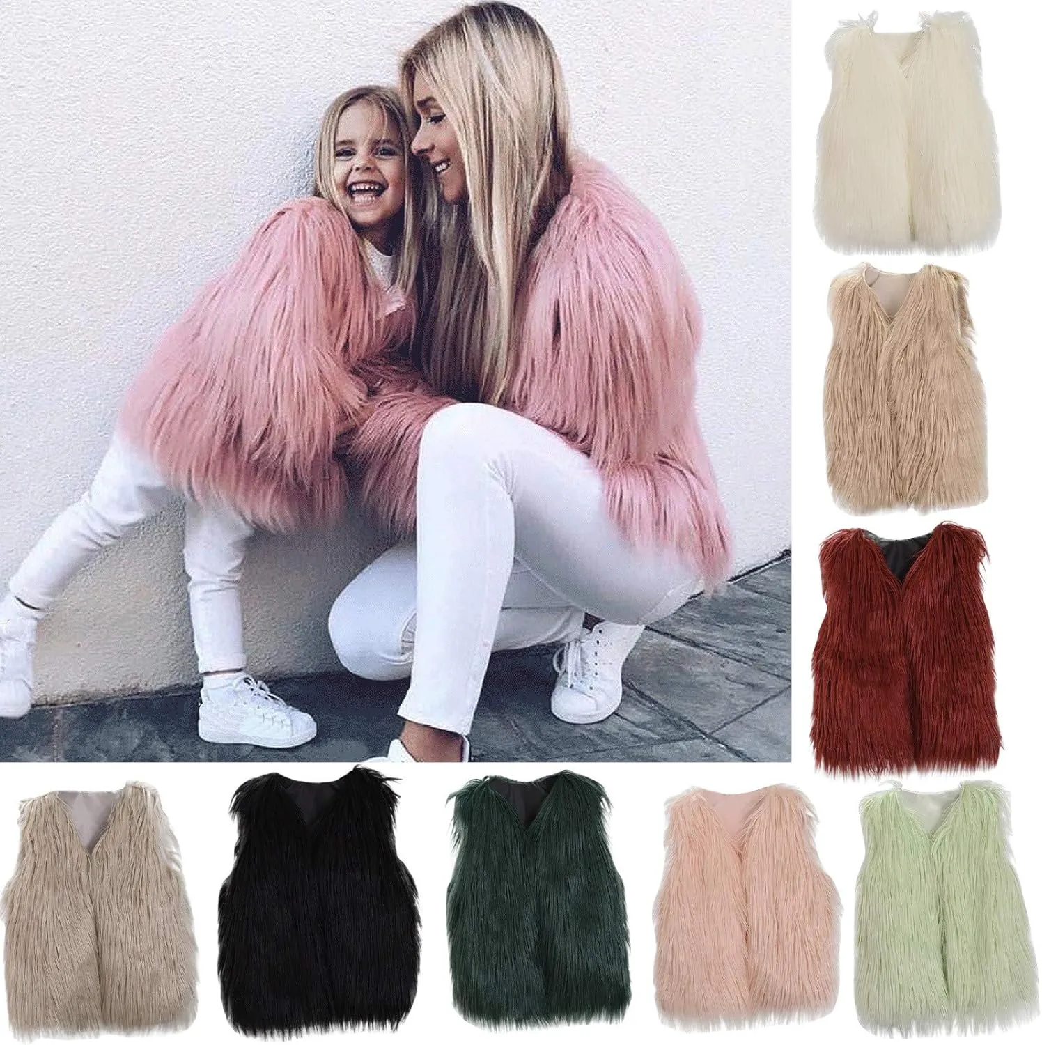 Girls Boys Faux Fur Vest Coat Toddler Kids Fleece Fuzzy Furry Jacket Coat Plush Thick Warm Outwear Winter Clothes