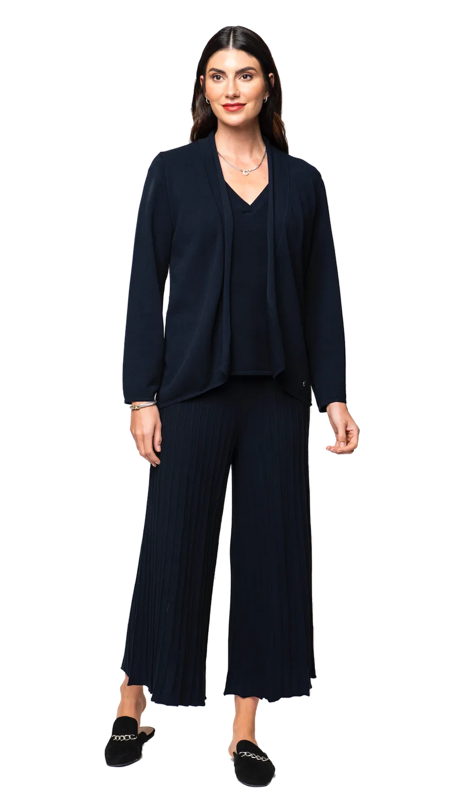 Giuliana Plisse-Look Cropped Wide Leg Pants - Dark Navy