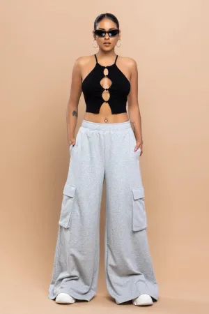 H.Grey French Terry Wide Cargo Sweatpants