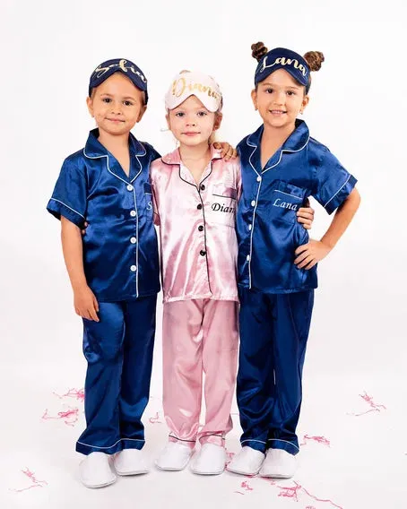 Kids Custom Satin Holiday Pajamas with names, Christmas gift- S L