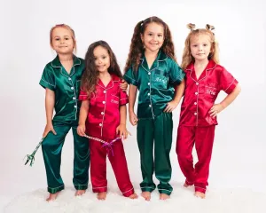 Kids Custom Satin Holiday Pajamas with names, Christmas gift- S L