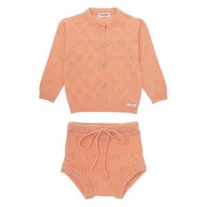 KNITTED HEARTS CARDIGAN AND BLOOMERS SET