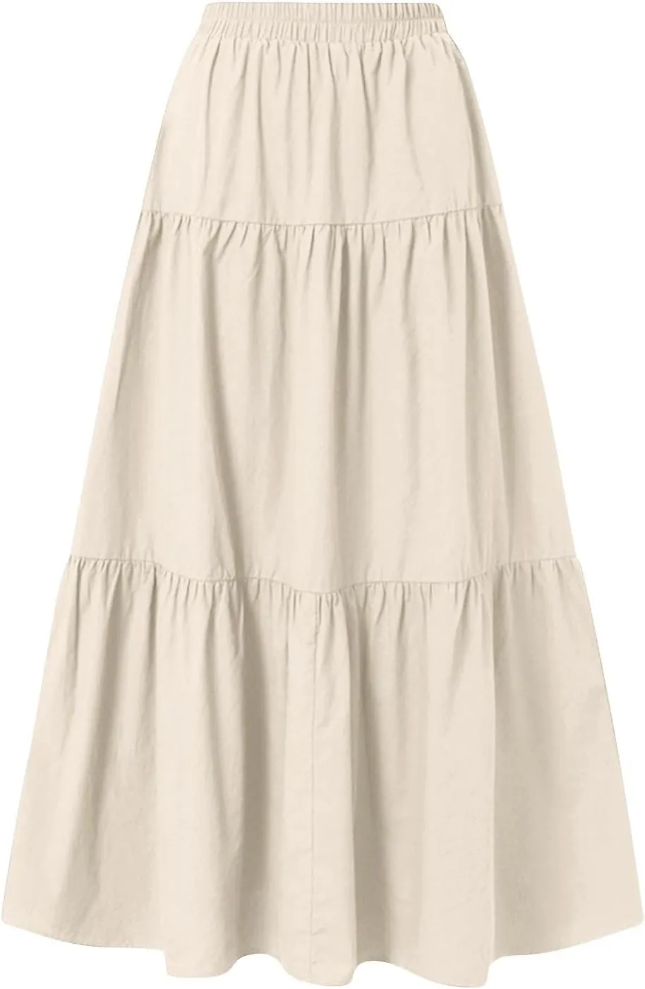 Linen Maxi Skirts for Women Summer Trendy Boho Long Flowy Bow Tie Elastic High Waist Tiered Swing Pleated A Line Skirt