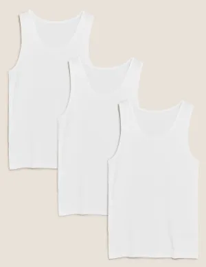 M&S Men Cool & Fresh 3-Pair Cotton Lycra S/L Vest T14/4502S