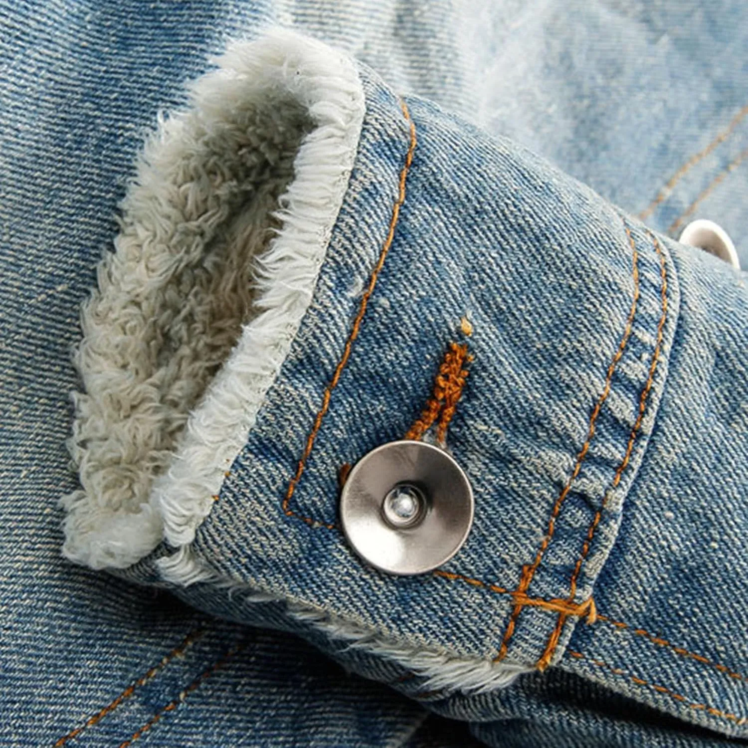 Men's Faux Fur Collar Denim Jacket Fleece Multiple Pockets Jean Jackets Lined Winter Trucker Cowboy Coat