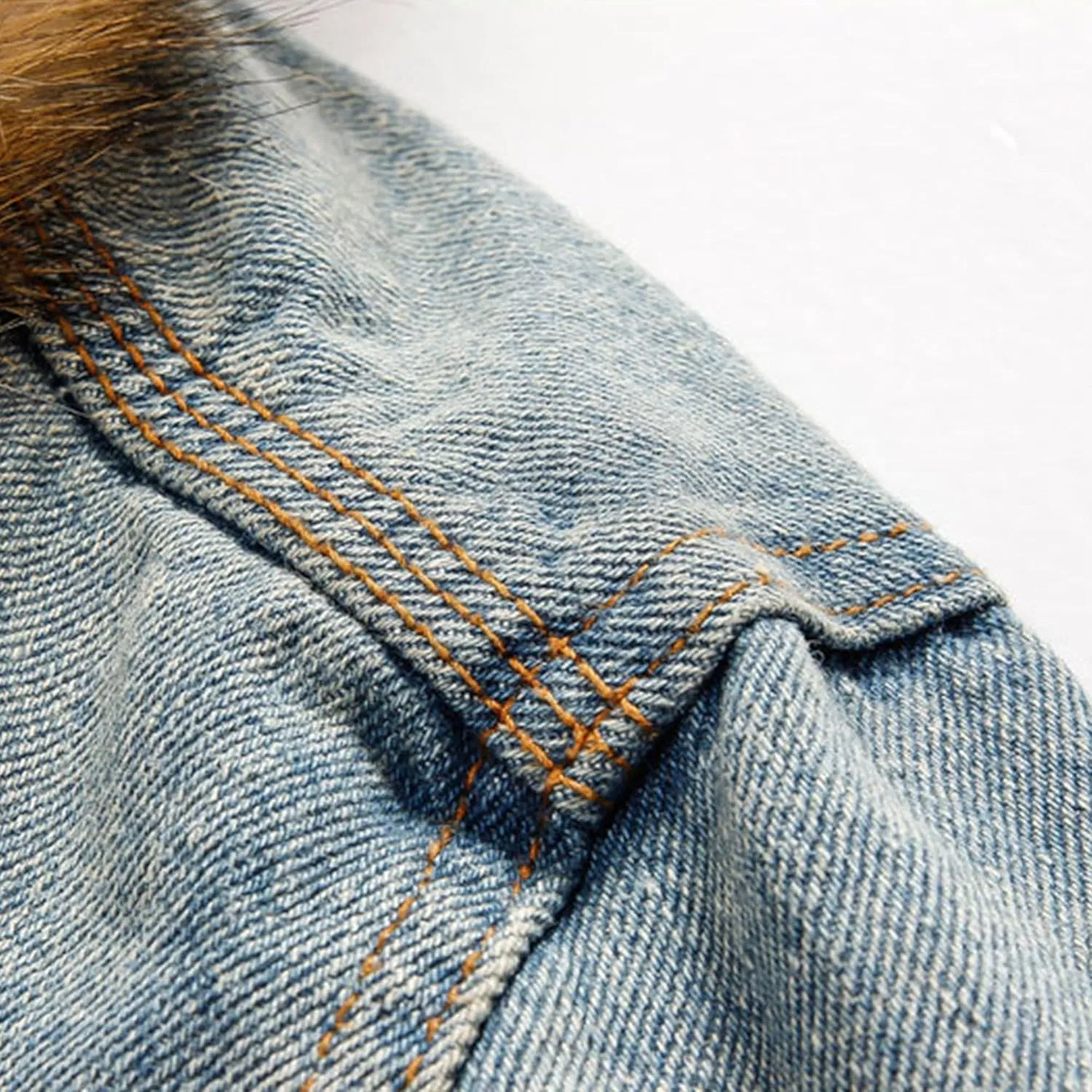 Men's Faux Fur Collar Denim Jacket Fleece Multiple Pockets Jean Jackets Lined Winter Trucker Cowboy Coat