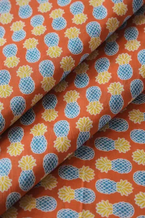 Orange And Blue Quirky Print On Pure Cotton Fabric