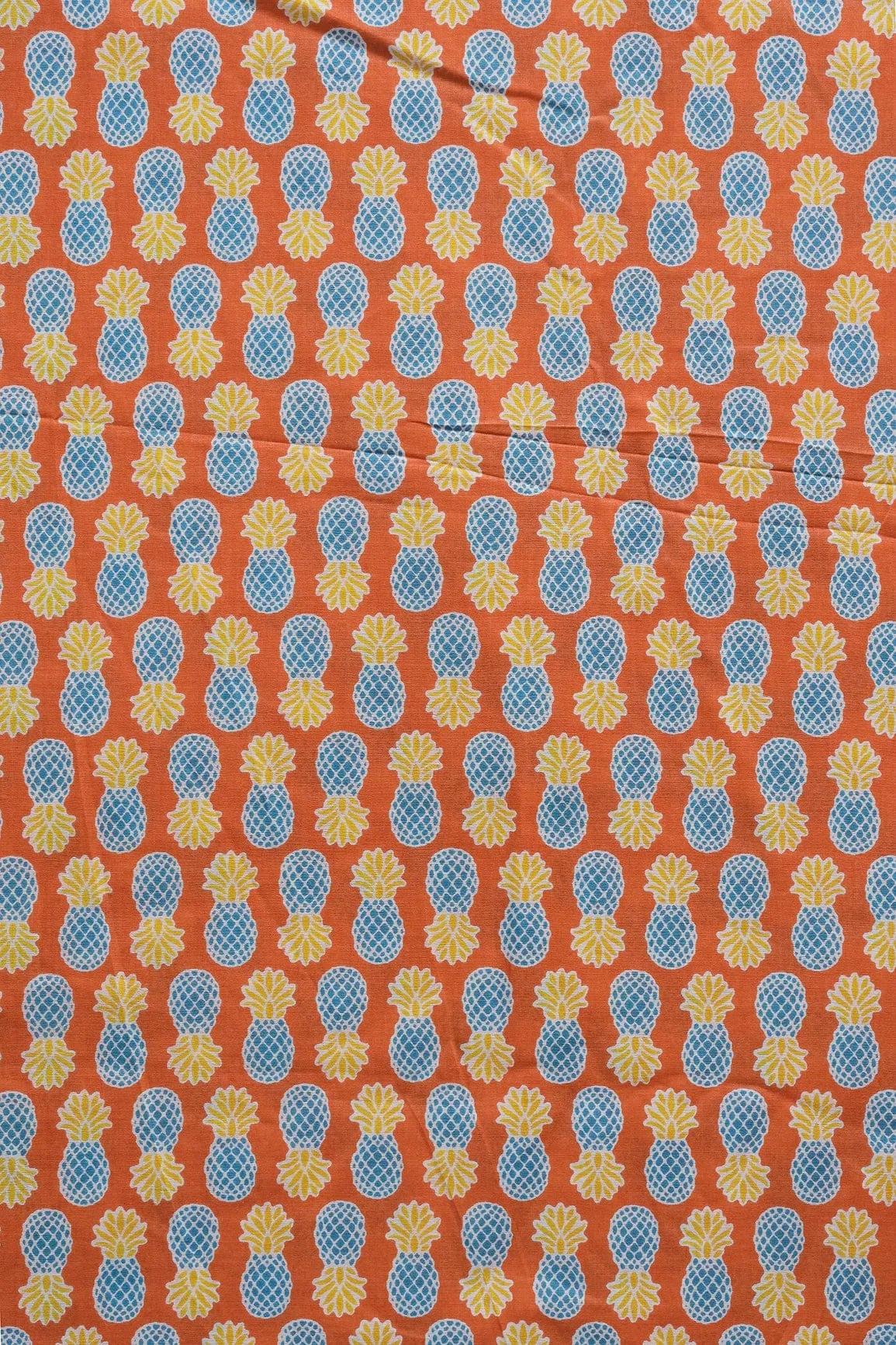 Orange And Blue Quirky Print On Pure Cotton Fabric