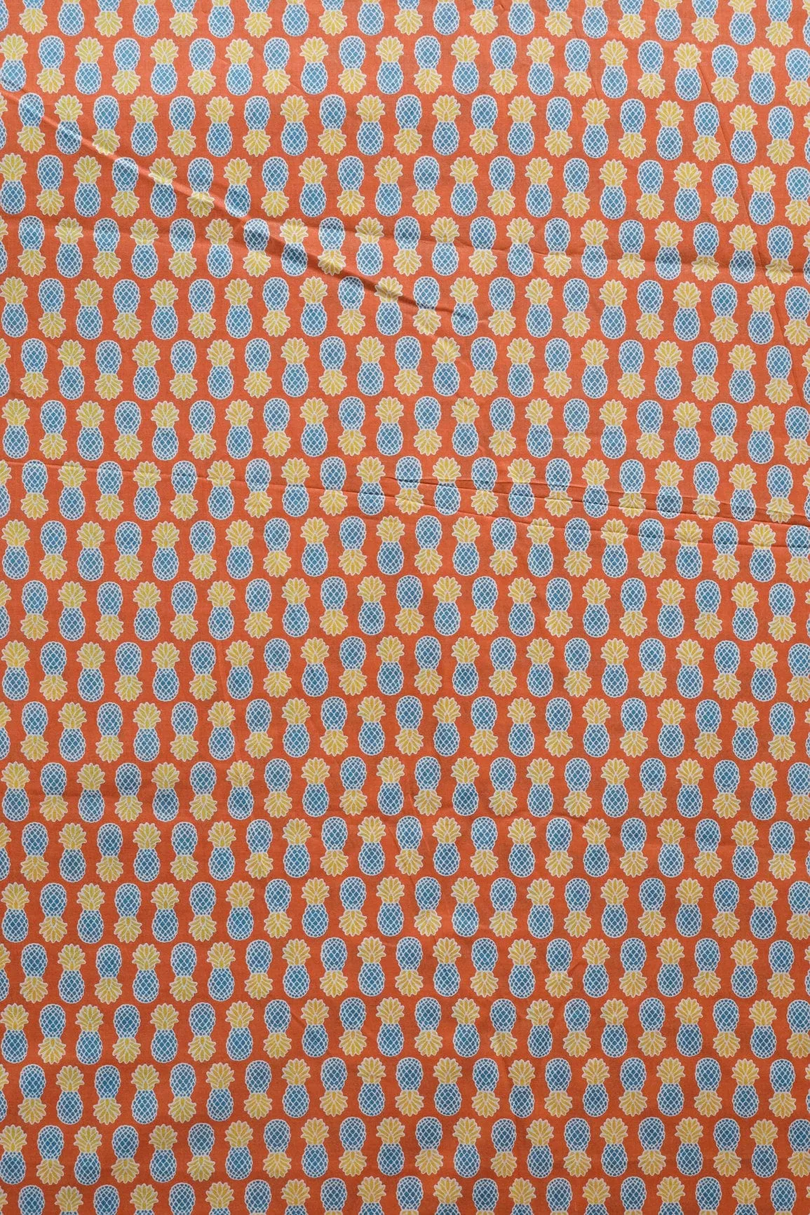 Orange And Blue Quirky Print On Pure Cotton Fabric
