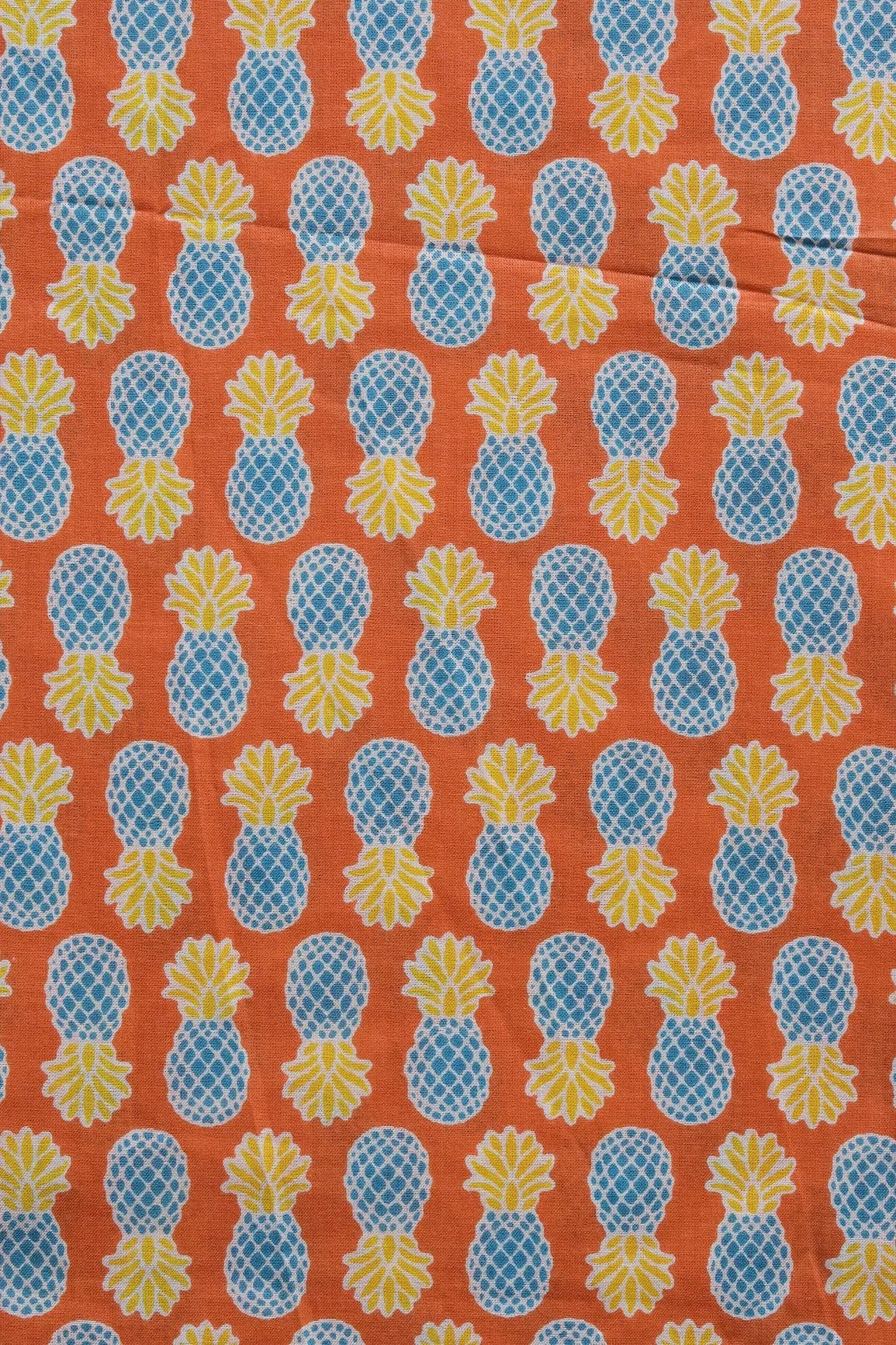 Orange And Blue Quirky Print On Pure Cotton Fabric