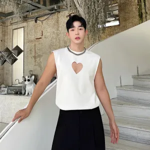 Personality Hollow Out Printing Vests Summer Thin Korean Styyle Loose Tank Top Fashion Male Casual Sleeveless T-shirt 9C699