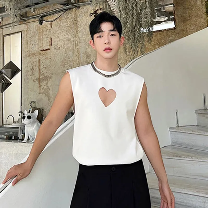 Personality Hollow Out Printing Vests Summer Thin Korean Styyle Loose Tank Top Fashion Male Casual Sleeveless T-shirt 9C699