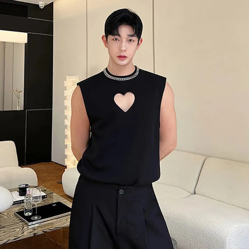Personality Hollow Out Printing Vests Summer Thin Korean Styyle Loose Tank Top Fashion Male Casual Sleeveless T-shirt 9C699