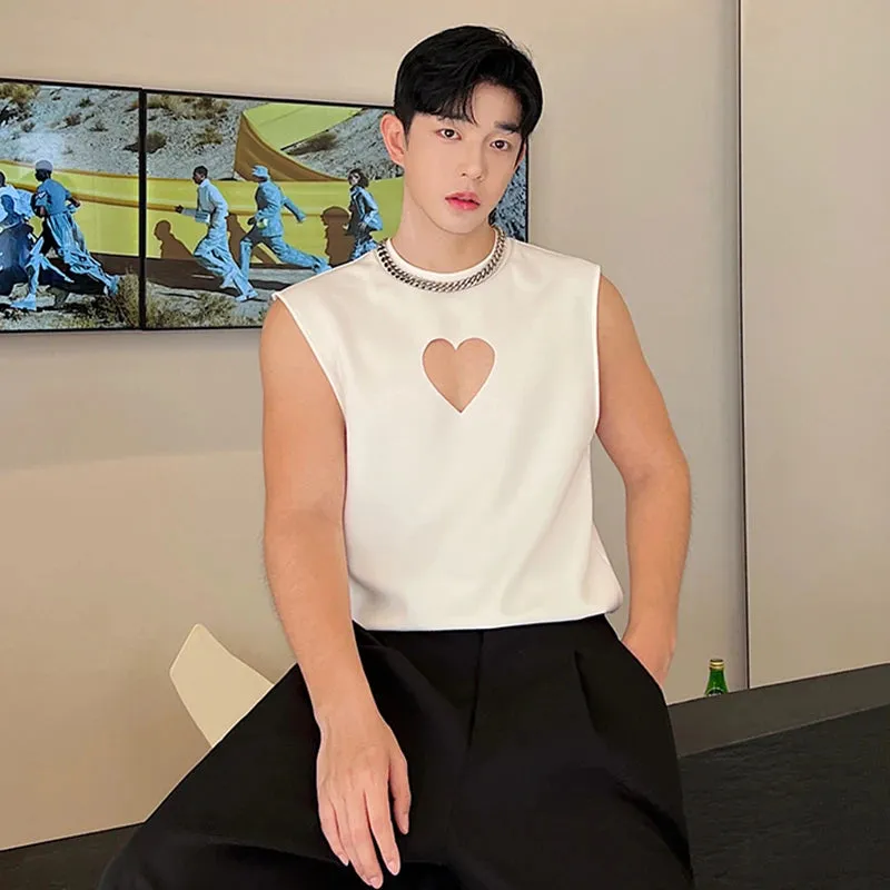 Personality Hollow Out Printing Vests Summer Thin Korean Styyle Loose Tank Top Fashion Male Casual Sleeveless T-shirt 9C699