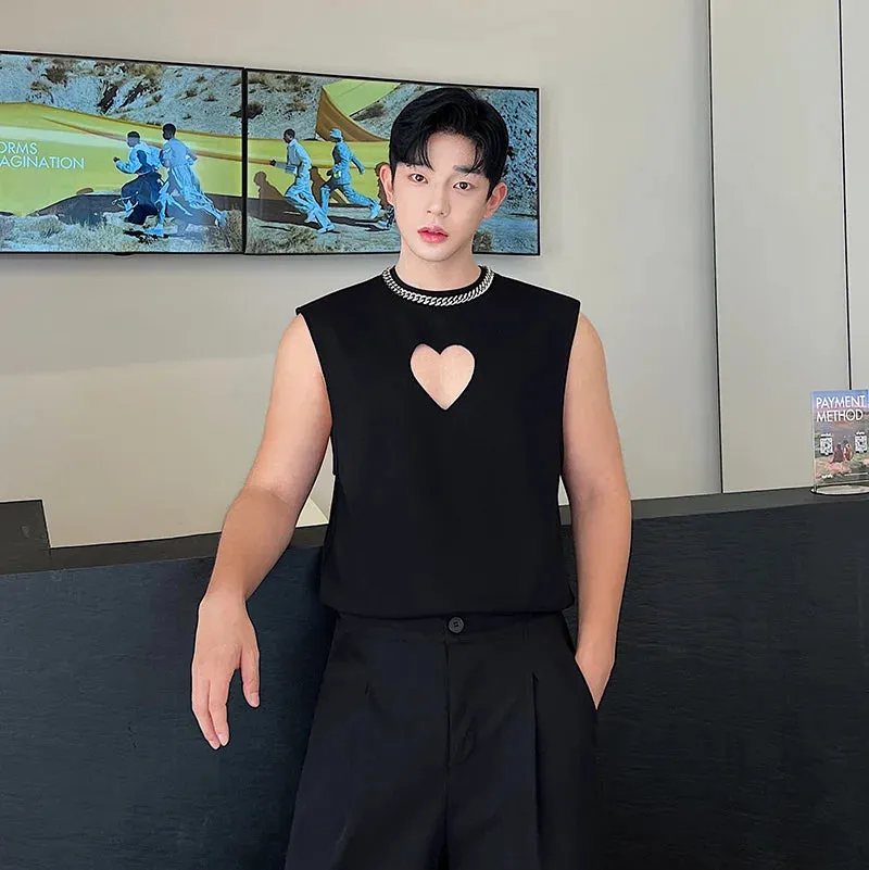 Personality Hollow Out Printing Vests Summer Thin Korean Styyle Loose Tank Top Fashion Male Casual Sleeveless T-shirt 9C699