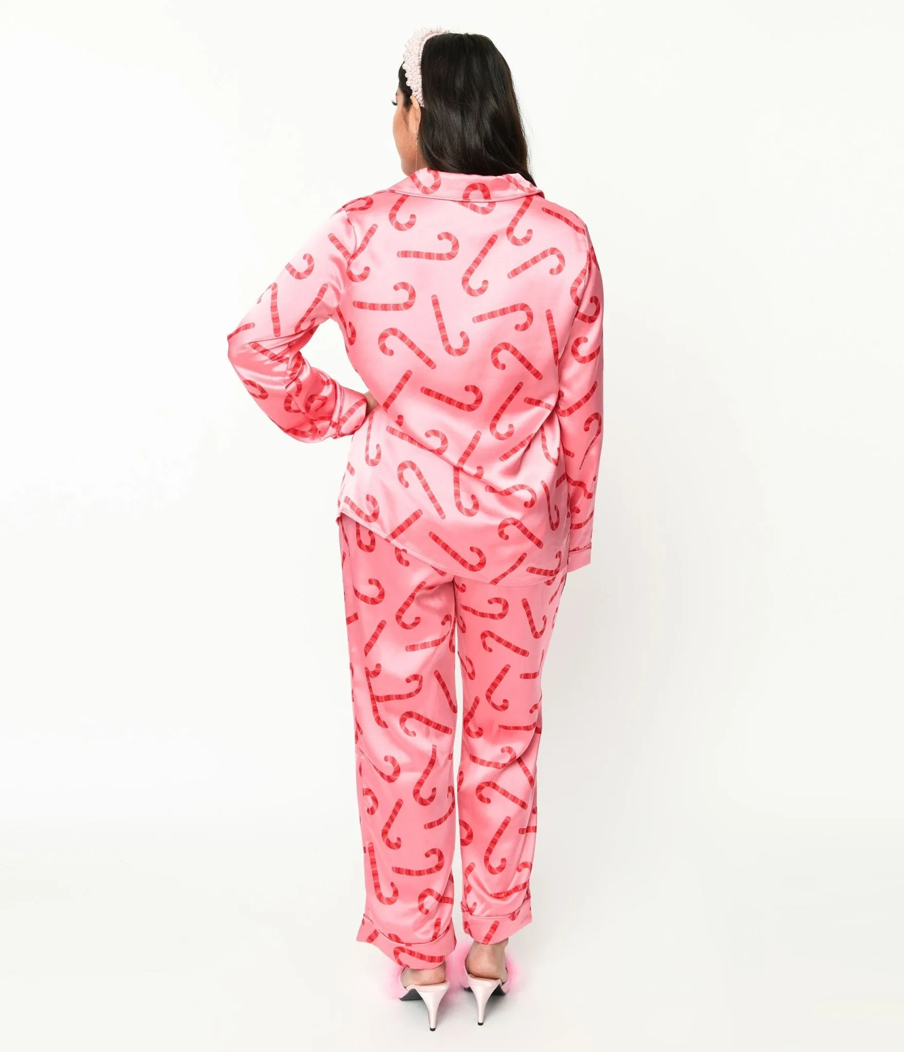 Pink Candy Cane Satin Pajama Set