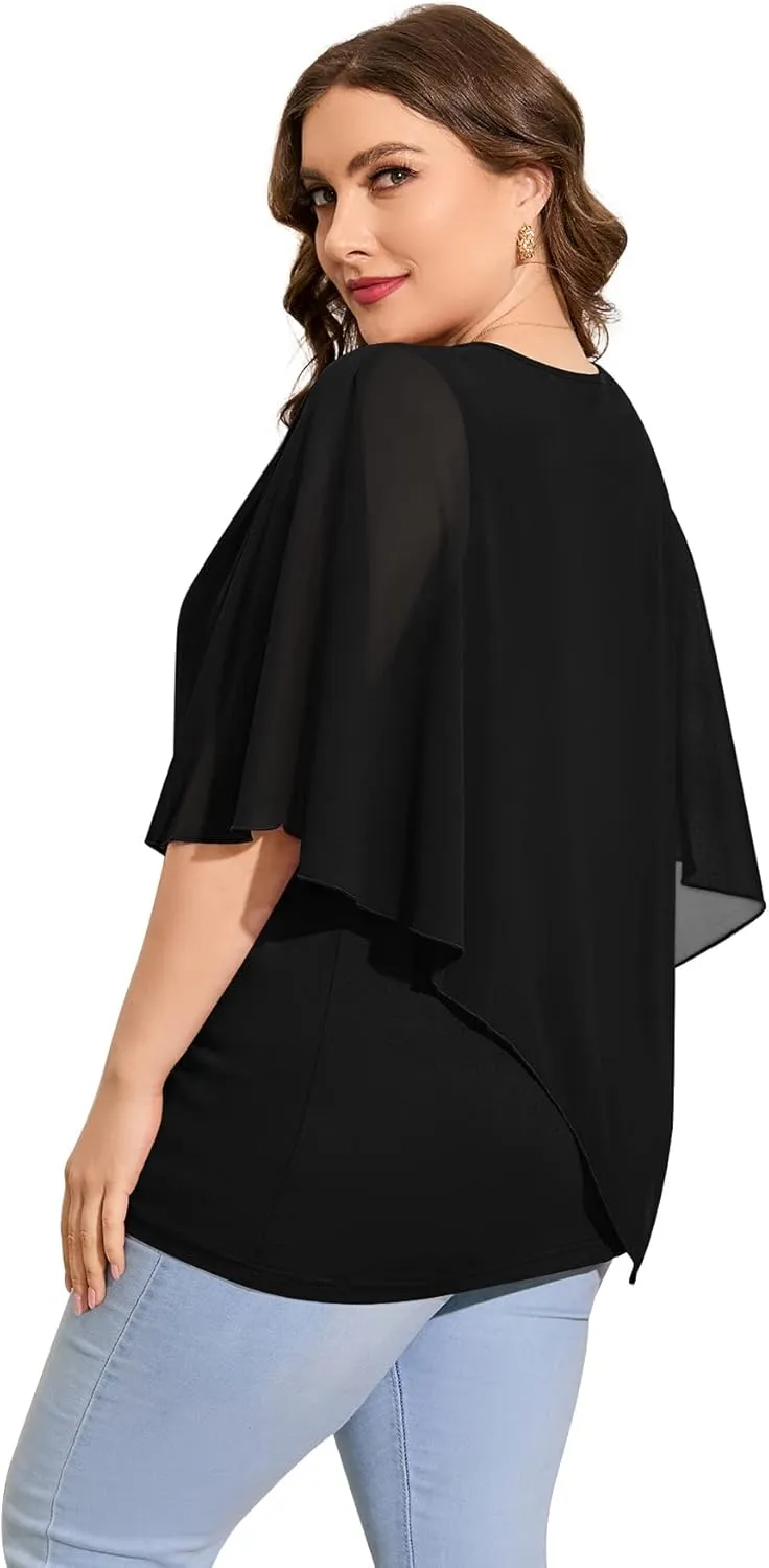 QIXING Women's Summer Casual Loose Chiffon Flowy Tops Elegant Blouses
