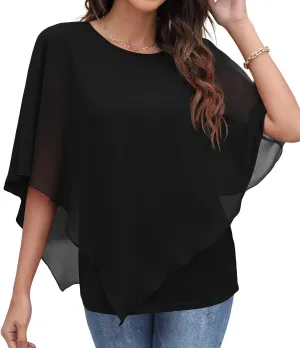QIXING Women's Summer Casual Loose Chiffon Flowy Tops Elegant Blouses