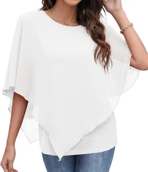 QIXING Women's Summer Casual Loose Chiffon Flowy Tops Elegant Blouses
