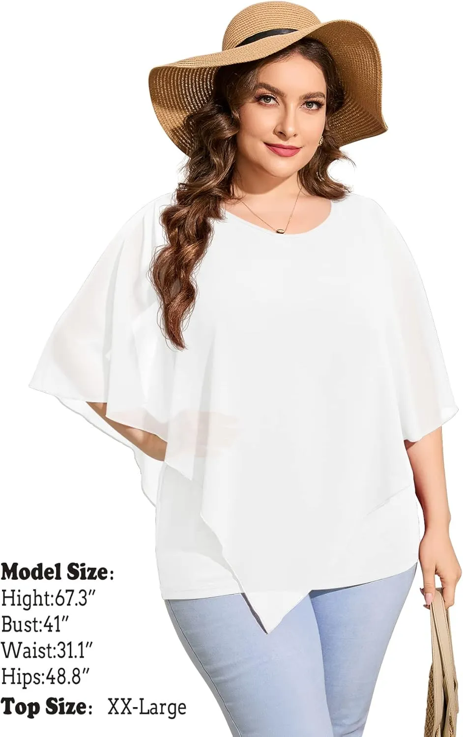 QIXING Women's Summer Casual Loose Chiffon Flowy Tops Elegant Blouses