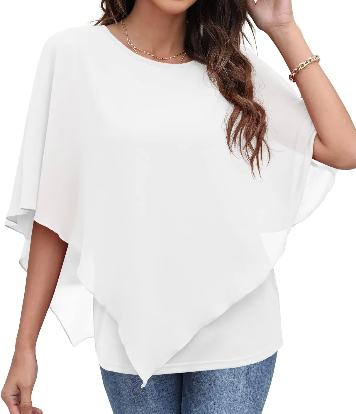 QIXING Women's Summer Casual Loose Chiffon Flowy Tops Elegant Blouses