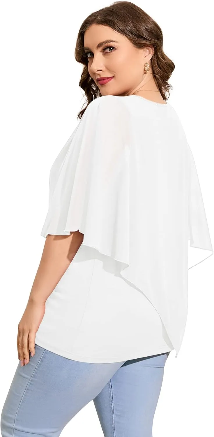 QIXING Women's Summer Casual Loose Chiffon Flowy Tops Elegant Blouses