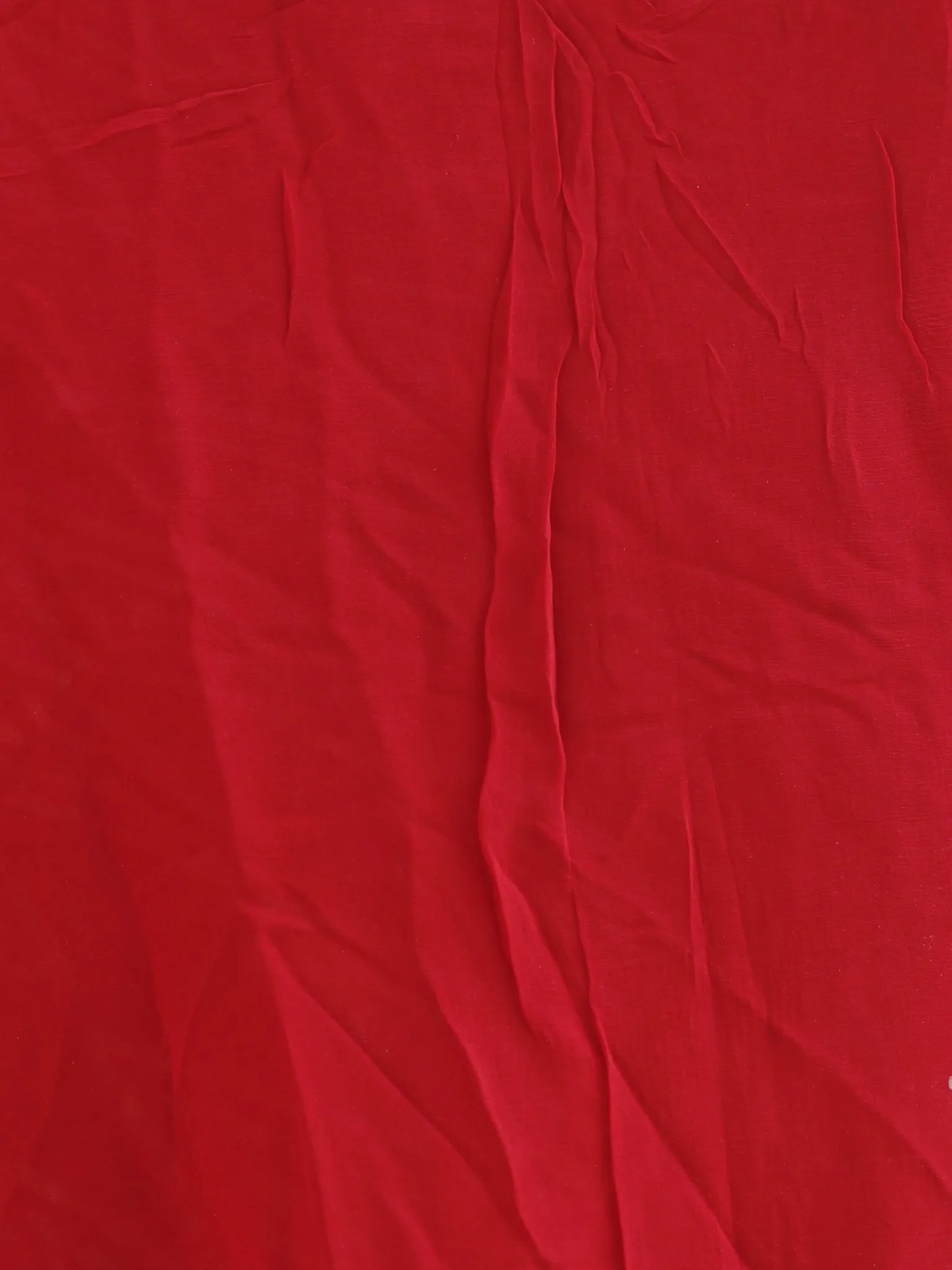 Red and White  Hand Block Printed Chiffon Saree with Zari border- S031702703
