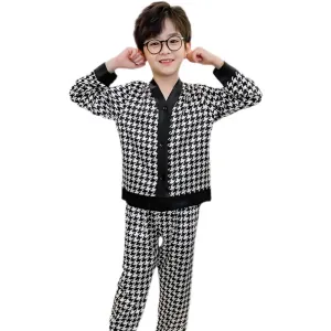 Satin Houndstooth Pajama Set