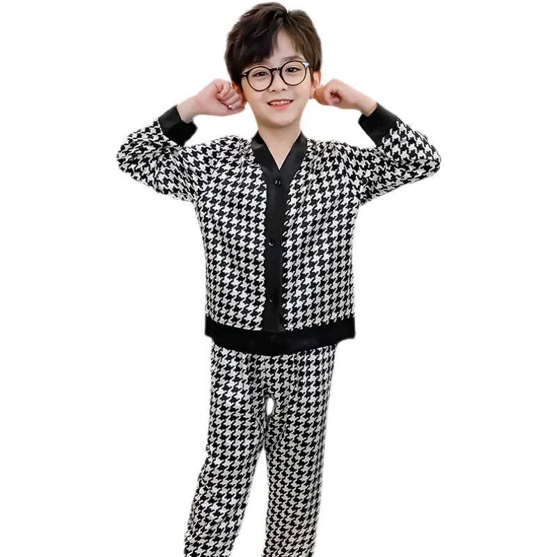 Satin Houndstooth Pajama Set