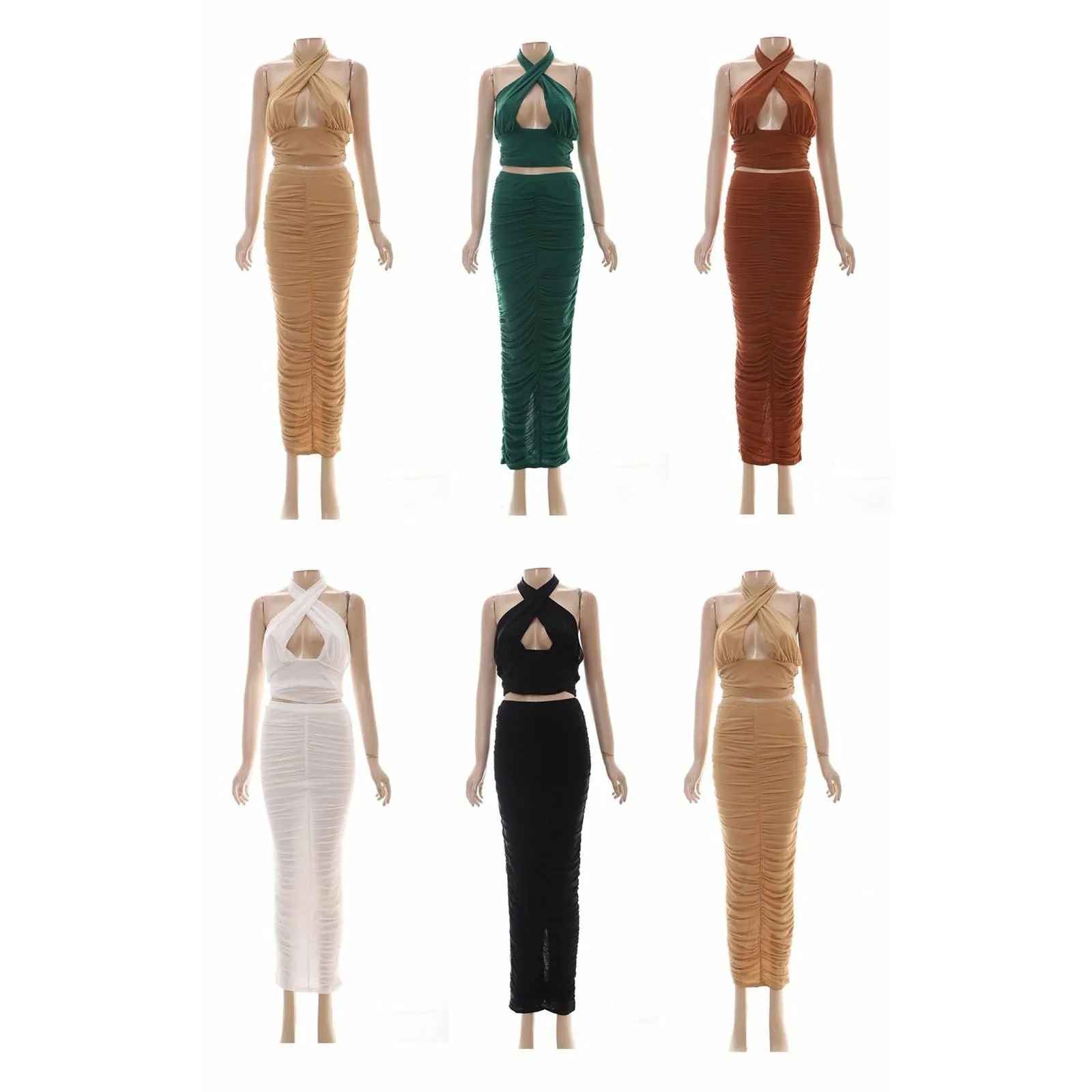 Sexy Halter Backless Top Maxi Skirts Set