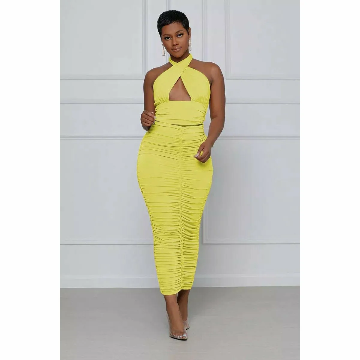Sexy Halter Backless Top Maxi Skirts Set