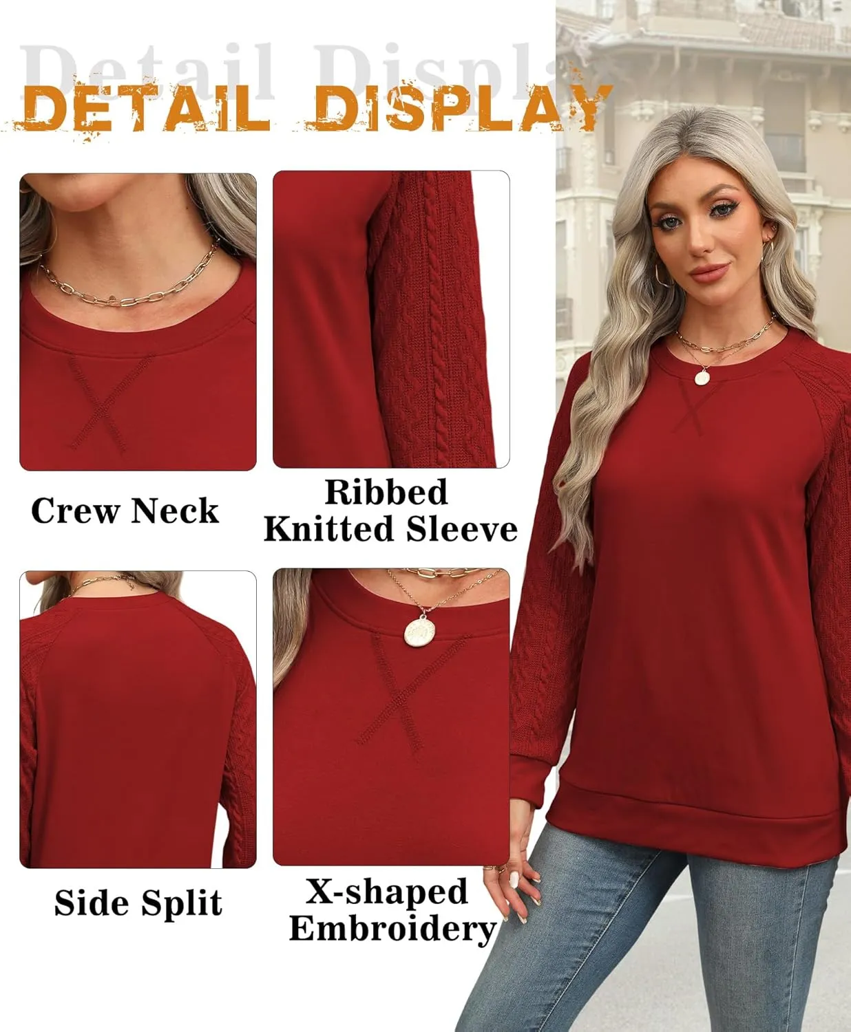 Sweatshirt for Women Crewneck 2025 Fashion Cable Knit Long Sleeve Loose Lightweight Sweater Fall Pullover Blouses Top