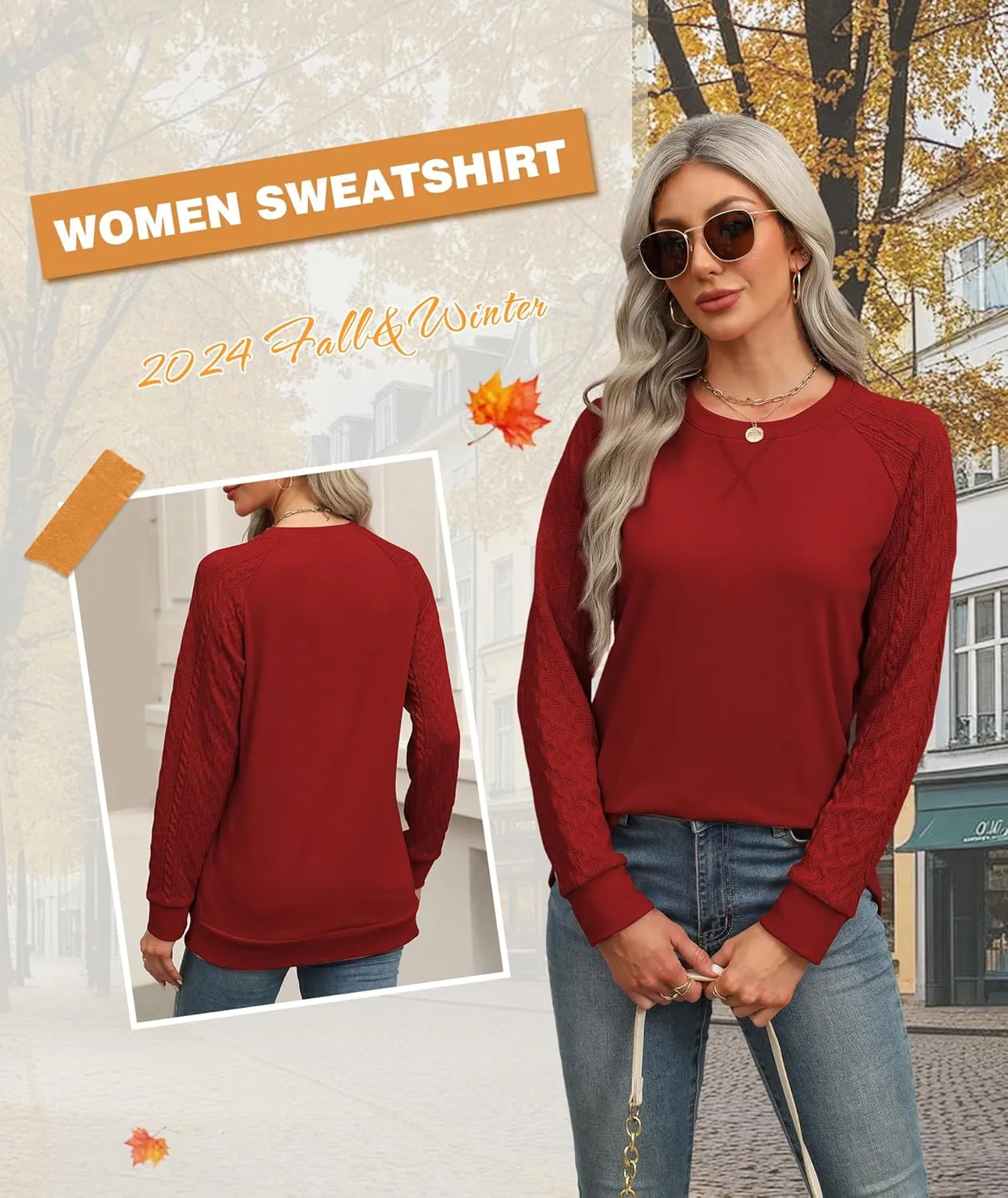 Sweatshirt for Women Crewneck 2025 Fashion Cable Knit Long Sleeve Loose Lightweight Sweater Fall Pullover Blouses Top