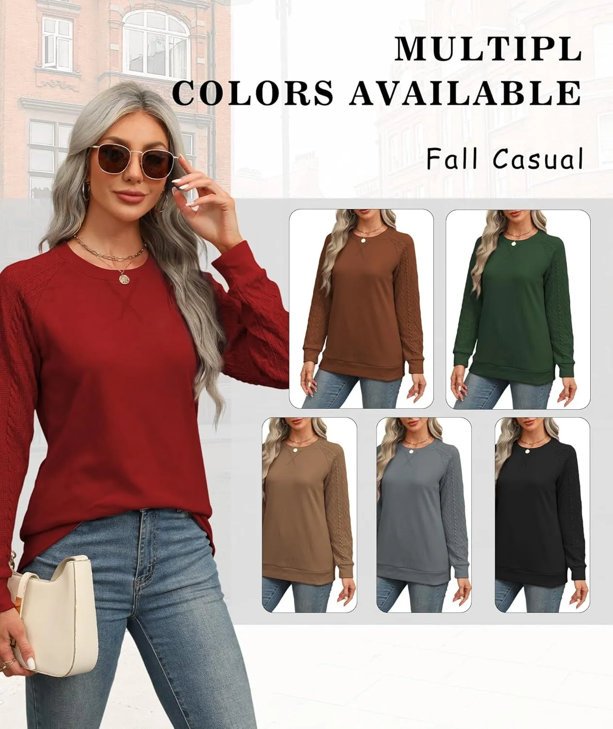 Sweatshirt for Women Crewneck 2025 Fashion Cable Knit Long Sleeve Loose Lightweight Sweater Fall Pullover Blouses Top