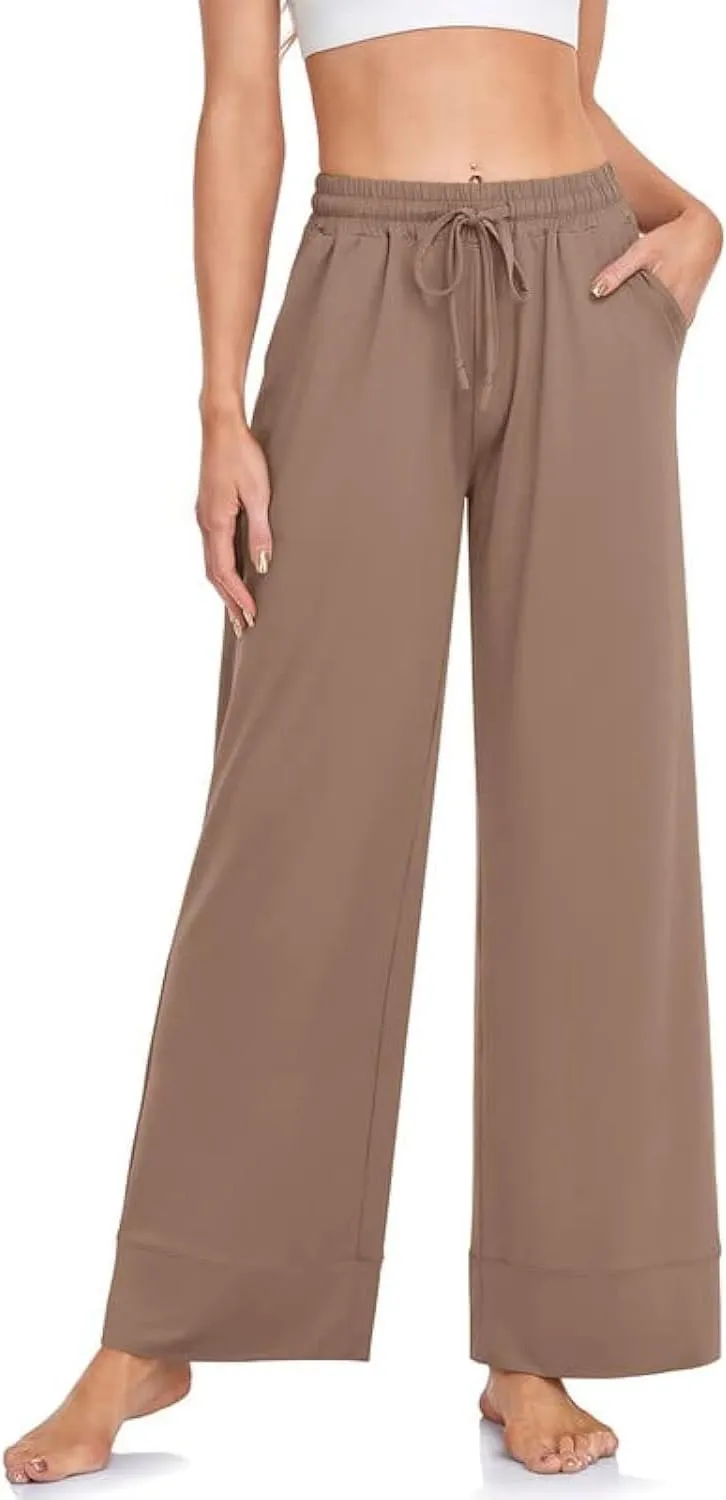 TARSE Wide Leg Yoga Pants for Women Plus Size Palazzo Trousers High Waist Lounge Pajamas Pants Casual Sweatpants with Pockets