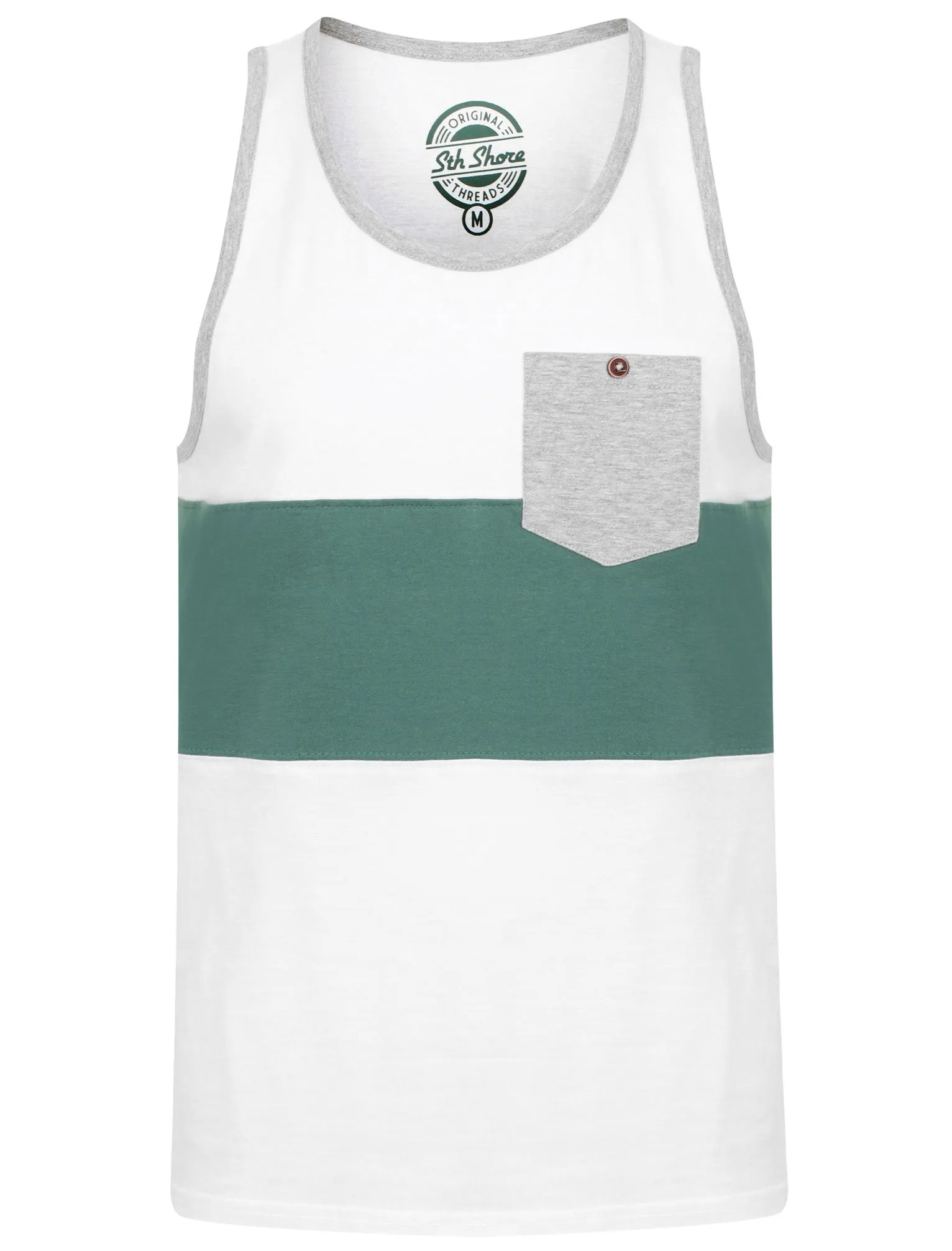 Tide Colour Block Cotton Vest Top with Pocket In Optic White - South Shore