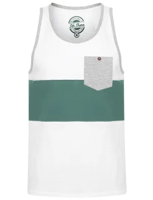 Tide Colour Block Cotton Vest Top with Pocket In Optic White - South Shore
