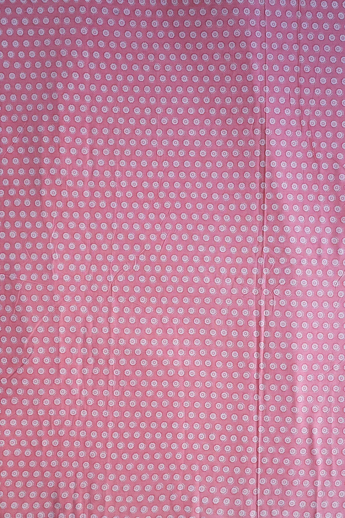 White Small Floral Booti Pattern Print On Baby Pink Pure Cotton Fabric