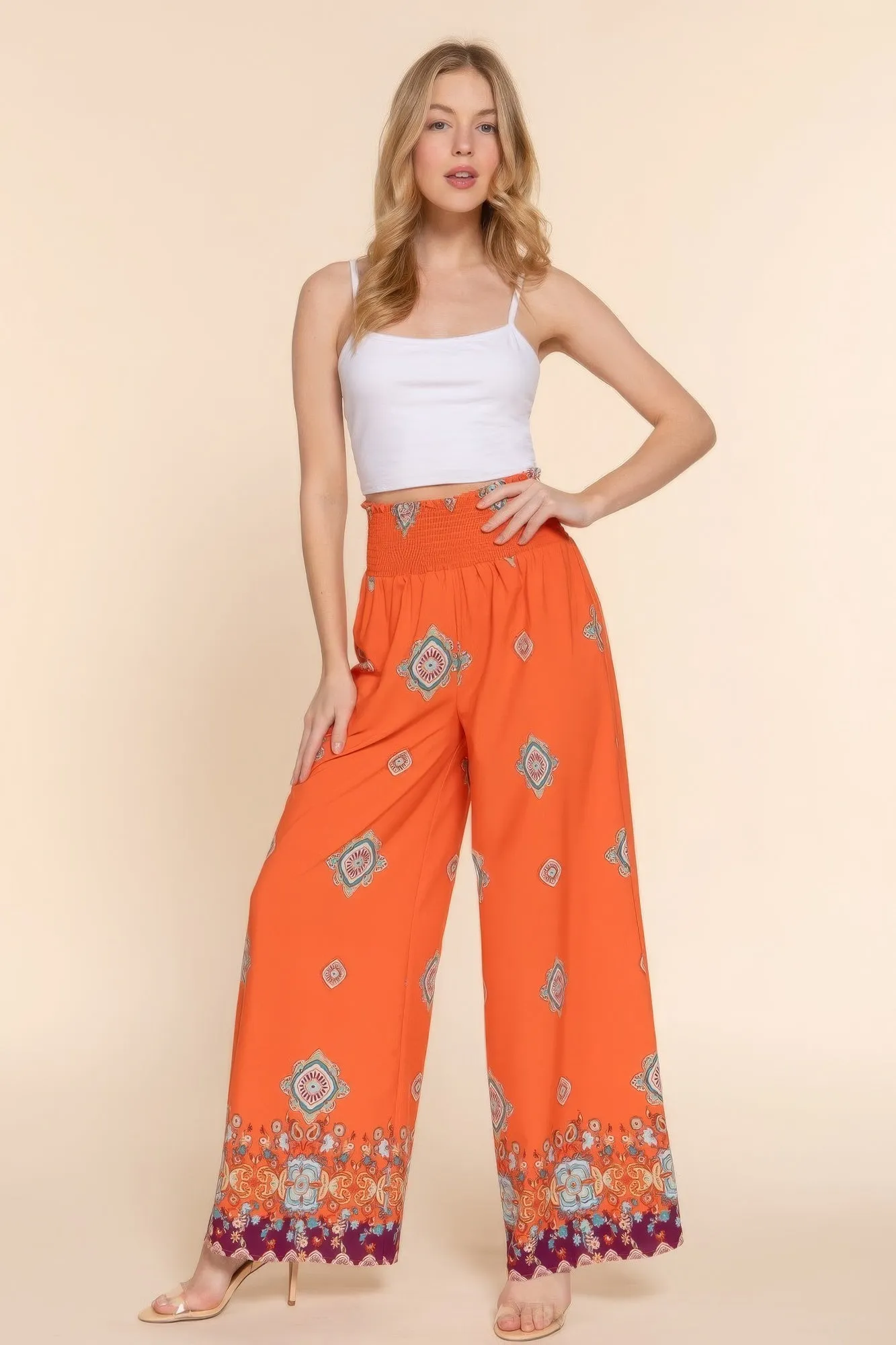Wide Leg Border Woven Pants